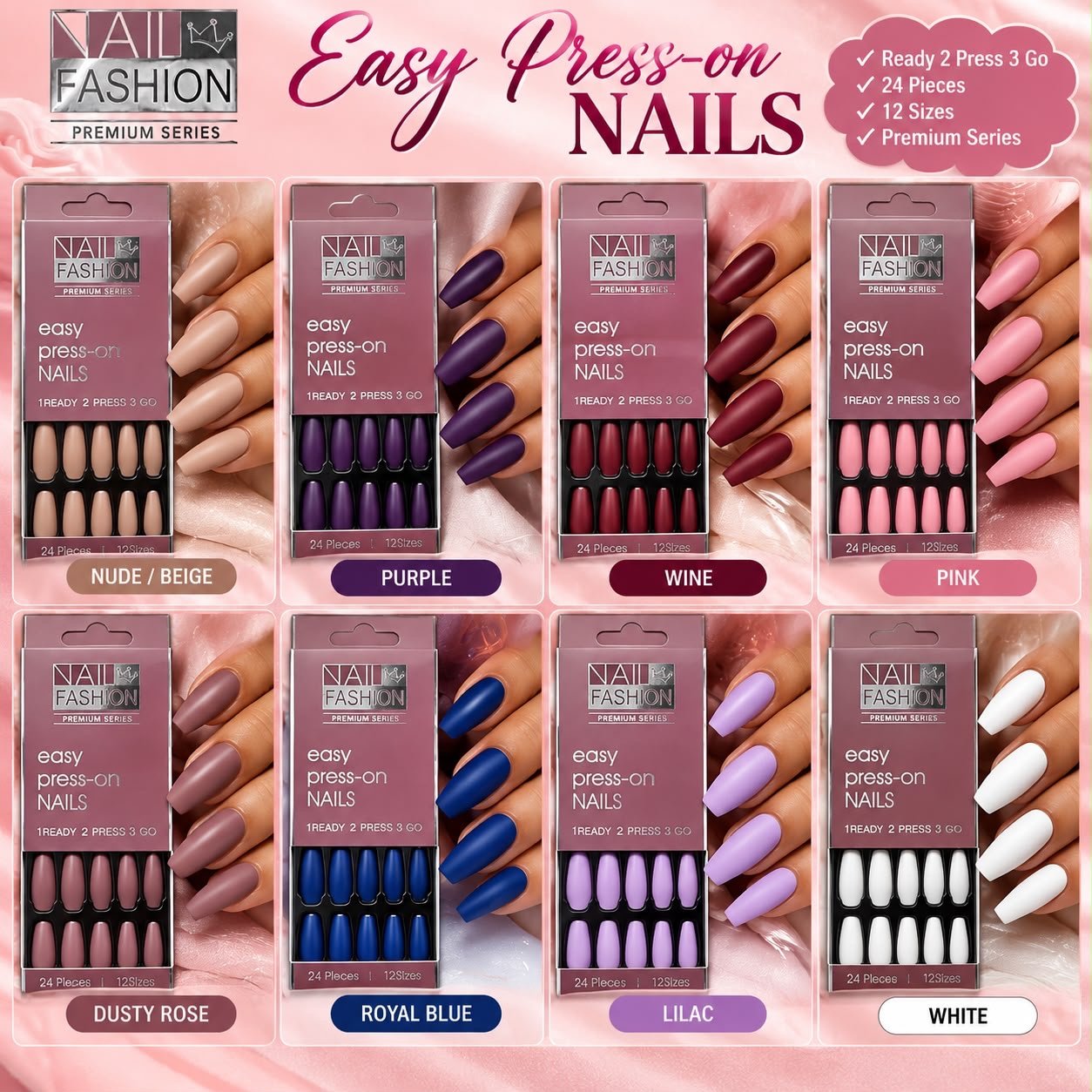 bd172acf-2092-4c28-8b9e-d24c960005da 24PC PREMIUM CLASSY MATTE EASY PRESS ON THE GO NAIL - Image 1