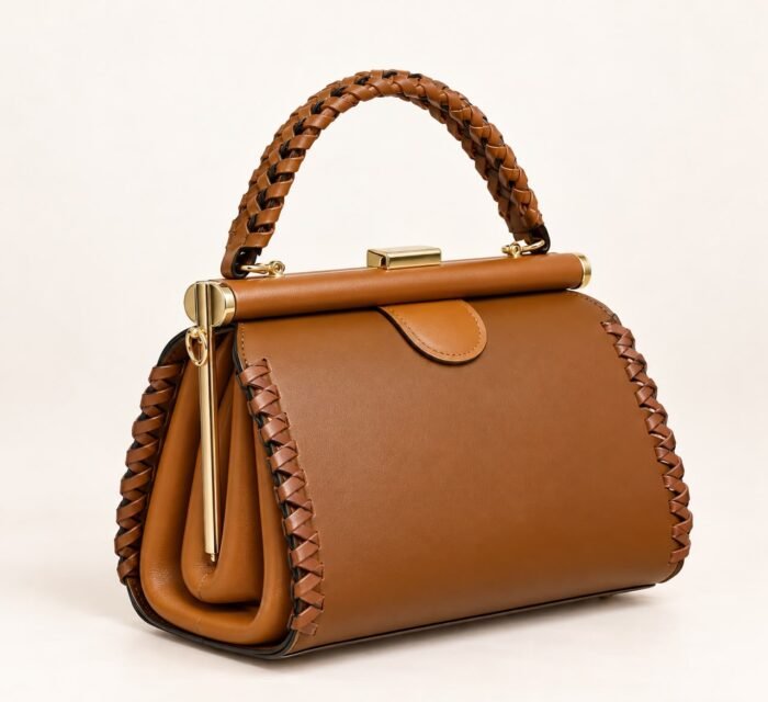 ELEGANT LUXURY TWIST HANDLE GOLD FRAME LEATHER HANDBAG CODE 5801 - Image 3