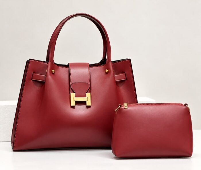 2IN1 LUXURY CLASSY H LOCK QUALITY STRUCTURE LEATHER BAG WITH MINI PURSE CODE 2406 - Image 9
