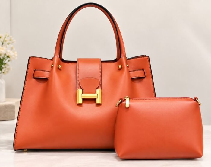 2IN1 LUXURY CLASSY H LOCK QUALITY STRUCTURE LEATHER BAG WITH MINI PURSE CODE 2406 - Image 4