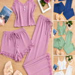 QUALITY 3PC CAMISOLE,SHORT AND TROUSER NIGHT WEAR/LOUNGE WEAR DESIGN 11(SPANDEX MATERIAL)CODE 66