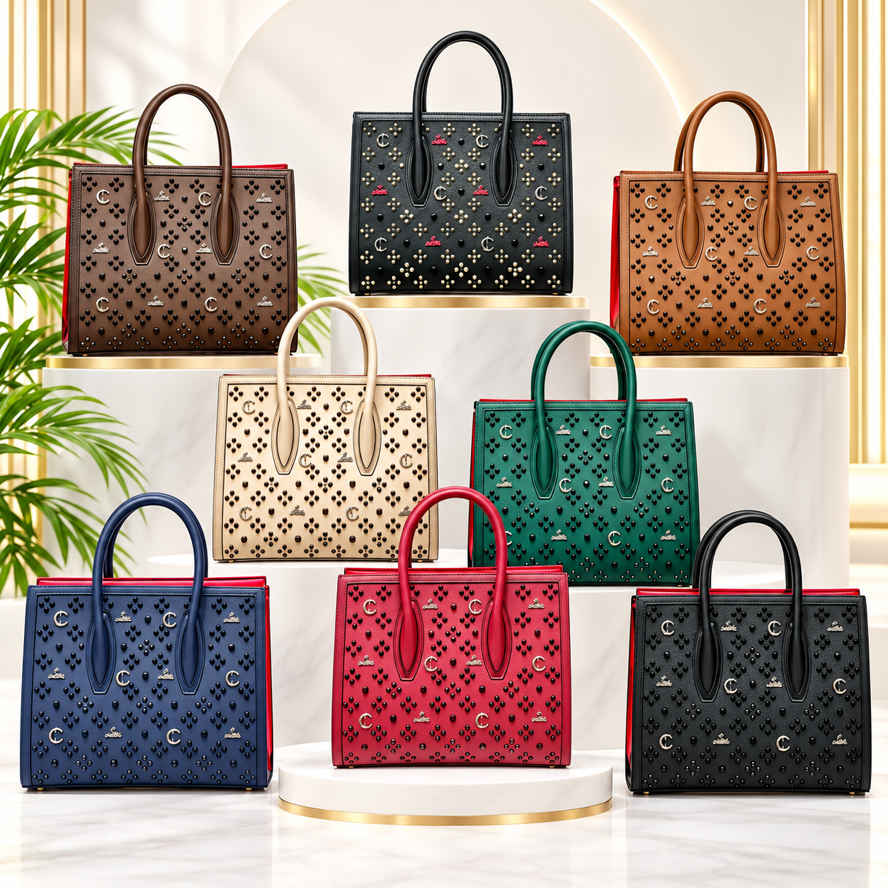 de1e2004-dcbd-47d6-9c20-56d9b2f6071a CHRISTIAN LOUBOUTIN DESIGNER INSPIRED SPIKED STRUCTURE HANDBAG Ember 2026 CODE 888 - Image 1