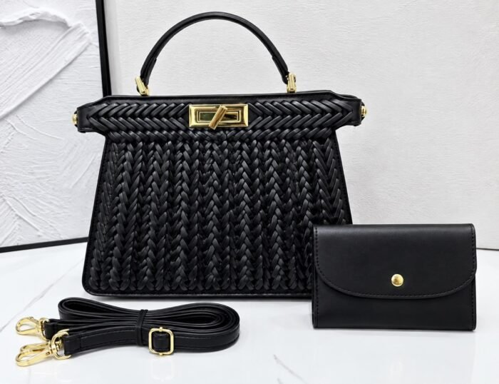 LUXURY WOVEN QUALITY LEATHER STRUCTURE HANDBAG WITH MINI PURSE CODE 6888 - Image 3