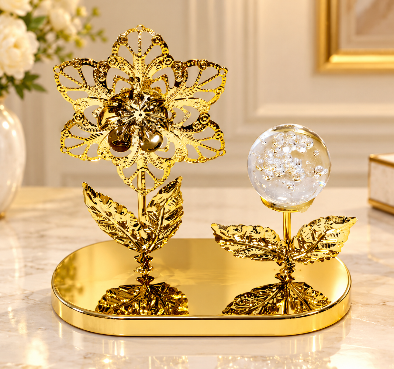e9086992-b001-4630-9617-b3c8ab36acb0 LUXURY GOLD FLORAL CRYSTAL CENTERPIECE HOME DECOR DSG 4(Perfect for Living room,Bedroom,office,console n more)Ember 2026 - Image 1