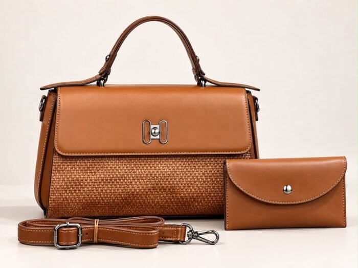 2IN1 CLASSY LUXURY CROC SKIN QUALITY STRUCTURE LEATHER HANDBAG WITH MINI PURSE CODE B-022 - Image 3