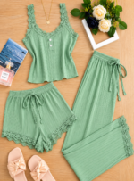 QUALITY 3PC CAMISOLE,SHORT AND TROUSER NIGHT WEAR/LOUNGE WEAR DESIGN 11(SPANDEX MATERIAL)CODE 66 - Image 3