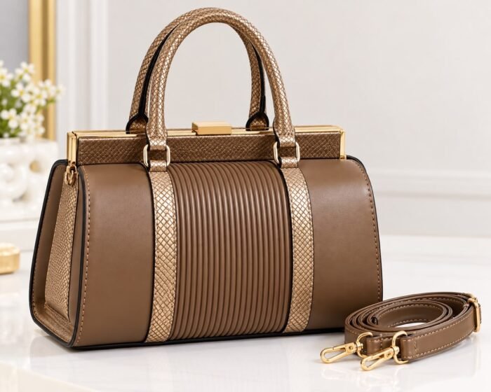 EXECUTIVE LUXURY GOLD FRAME LEATHER AND CROC SKIN HANDBAG CODE 5803/5800(BLACK) - Image 6