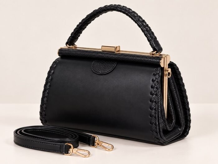EXECUTIVE LUXURY GOLD FRAME LEATHER AND CROC SKIN HANDBAG CODE 5803/5800(BLACK) - Image 5