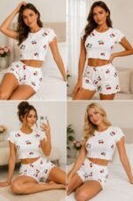 QUALITY 2PC TOP AND SHORT NIGHT WEAR/LOUNGE WEAR DESIGN 6(SPANDEX MATERIAL)CODE 36 - Image 2