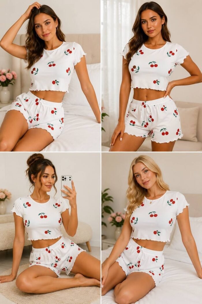 QUALITY 2PC TOP AND SHORT NIGHT WEAR/LOUNGE WEAR DESIGN 6(SPANDEX MATERIAL)CODE 36 - Image 2