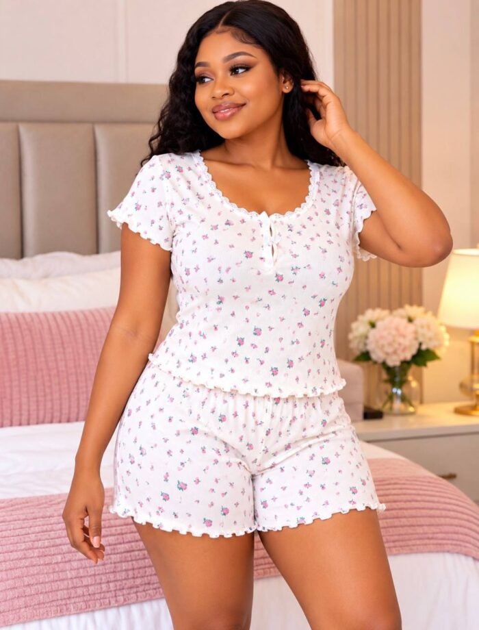 QUALITY 2PC TOP AND SHORT NIGHT WEAR/LOUNGE WEAR DESIGN 12(SPANDEX MATERIAL)CODE 27 - Image 3